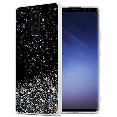 Abbildung von Cadorabo Hülle kompatibel mit Samsung Galaxy S9 Plus Rundumschutz TPU Silikon Case Mädchen Glitzer Strass Design Slim Kratzfest Weiche Gummi Bling Schutzhülle für in Schwarz