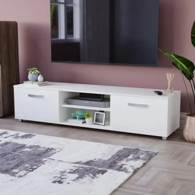 Abbildung von Vida Designs Cosmo TV Unit 2 Tür Modern Glänzend Mattiert MDF Wohnzimmer Schrank Medienstand MöbelWeiß, 38x40x160