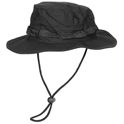 Abbildung von MFH Outdoorhut US GI Buschhut, mit Kinnband, Boonie, Rip Stop, schwarz XXL (Packung) umlaufende Schlaufen