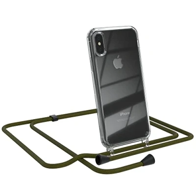Abbildung von EAZY CASE Handykette kompatibel mit iPhone X/XS Handyhülle Umhängeband, Handykordel Schutzhülle, Silikonhülle, Hülle, Stylische Kette für Smartphone, Grün Clips Schwarz