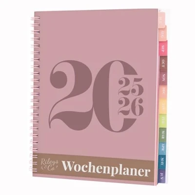 Abbildung von Rileys &amp; Co 2025 Planer Typografisch Monatlicher Und Wöchentlicher Agenda planer, Flexibler Einband, Doppelspiralbindung, Notizseiten, 20,3 X 15,2 Cm (8 6 Zoll), Rosa Auf Deutsch