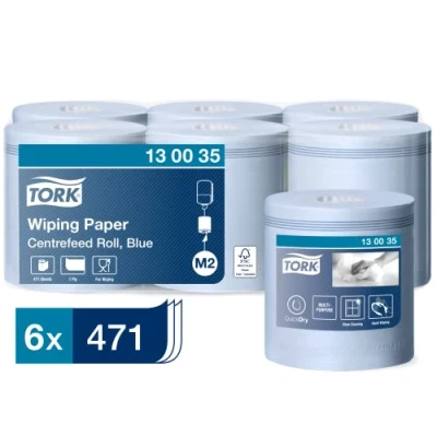 Abbildung von Tork Papierwischtücher mit Innenabrollung Blau M2, Saugfähig, 6 x 471 Blatt, 130035