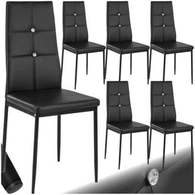 Abbildung von tectake Moderne Stühle, 6er Set, 6X Stuhl mit Bezug aus Kunstleder, Glitzersteine, als Küchenstühle, Esszimmerstühle oder Polsterstuhl für Wohnzimmer, Esstisch, Bar schwarz
