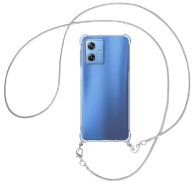 Abbildung von mtb more energy® Handykette kompatibel mit Motorola Moto G54 5G Metallkette (Snake Silber) Smartphone Hülle zum Umhängen Anti Shock Full TPU Case