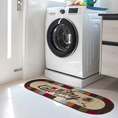 Abbildung von Ottomanson Laundry Kollektion Matte mit Gummirückseite und kariertem Rand, oval, 50 cm x 150 cm, mehrfarbig