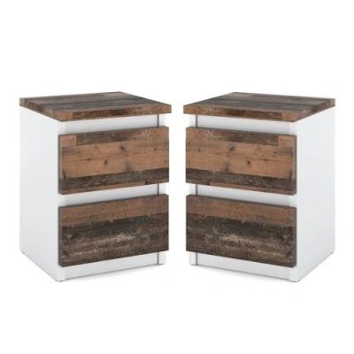 Abbildung von MRBLS 2X Nachttisch Nachtschrank Nachtkommode Modern Möbel mit Schubladen Kommode Holz Schubladenschrank für Ihr Schlafzimmer (Weiß Matt Old Style) 30 x 43 32,5 cm (B/H/T)