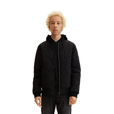 Abbildung von TOM TAILOR Denim Herren Bomberjacke mit abnehmbarer Kapuze 1033644, 29999 Black, XL