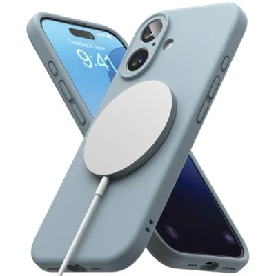 Abbildung von Ringke Silicone Magnetic Case [Kompatibel mit MagSafe] für iPhone 16 Hülle, Weiche Beschichtung Anti Kratzer Schlank Leicht Schutz Handyhülle Magnet Ladegerät/Zubehör Blue