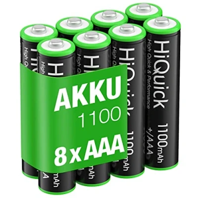 Abbildung von HiQuick Micro AAA Akku, NI MH 1100mAh wiederaufladbar Batterien, geringe Selbstentladung 1.2V 8 x