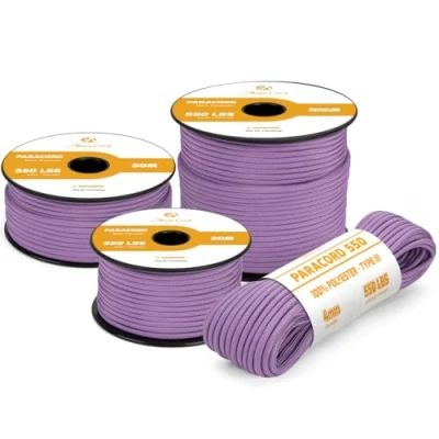 Abbildung von Abma Cord Paracord 4mm 50m Schnur Typ III 550 Seil 7 Kern für Outdoor, Camping, Survival, Basteln, Armband Max. 250kg Helles Lila