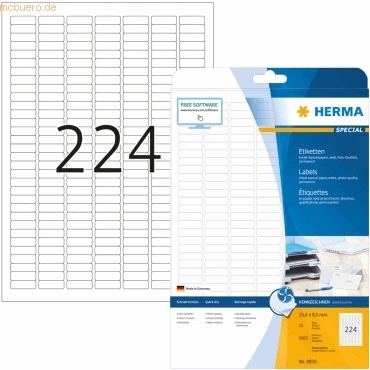 Abbildung von HERMA Inkjet Etiketten weiß 25,4x8,5mm Special A4 VE=5600 Stück
