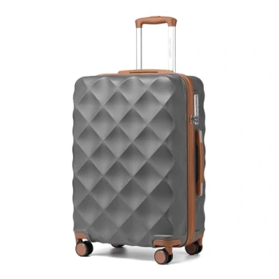 Abbildung von British traveller Robustes ABS und PC Hartschalengepäck mit 4 Spinnrollen, TSA Schloss, YKK Reißverschluss, Grau/Braun, M(Medium 24inch),