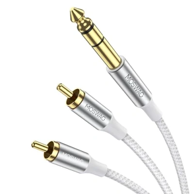 Abbildung von MOSWAG 6,35mm auf Cinch Kabel, TRS zu Dual RCA Audio Kabel Y Splitter