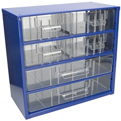 Abbildung von KOTARBAU® Werkstatt Aufbewahrungsbox mit Schubfächern 306x282x155 Sortierkasten 4M2G Kleinteilemagazin Metall Dunkelblau