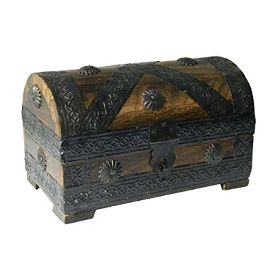 Abbildung von indischerbasar.de Piratenkiste 19 x 12 11 cm braun Antiklook Holz Schatztruhe Aufbewahrung Holzbox