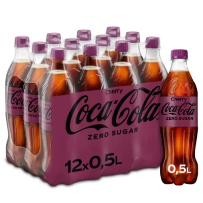 Abbildung von Coca Cola Zero Sugar Cherry fruchtiges Erfrischungsgetränk mit Kirsch Geschmack ohne Zucker und Kalorien koffeinhaltiger Softdrink in Einweg Flaschen (12 x 500 ml)