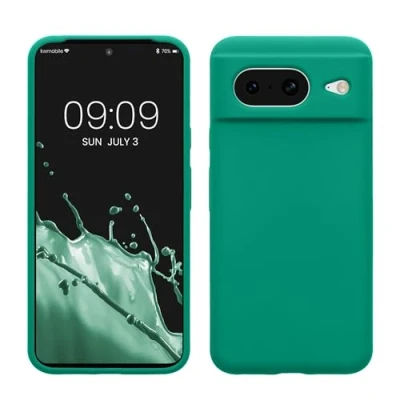 Abbildung von kwmobile Hülle kompatibel mit Google Pixel 8 Silikon Handy Case Handyhülle weiche Oberfläche kabelloses Laden Smaragdgrün