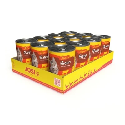 Abbildung von JosiCat Beef in Jelly (12 x 400 g) Adult Premium Nassfutter für ausgewachsene Katzen Rind Gelee Vitamin D3 &amp; E getreidefrei Powered by JOSERA Katzenfutter nass 12er Pack