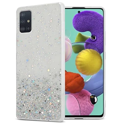 Abbildung von Cadorabo Hülle kompatibel mit Samsung Galaxy A51 5G Rundumschutz TPU Silikon Case Mädchen Glitzer Strass Design Slim Kratzfest Weiche Gummi Bling Schutzhülle für in Transparent