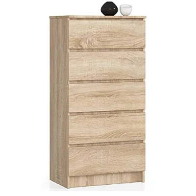 Abbildung von Home Collective Kommode in Sonoma Eiche mit 5 geräumigen Schubladen, 60 cm breit, 121 hoch Schlafzimmer Flur Wohnzimmer Organizer Schubladen Holz Highboard Sideboard Schrank