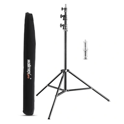 Abbildung von Walimex pro AIR 290 Deluxe Lampenstativ cm Lichtstativ mit Luftfederung Höhe max cm, 7 kg Traglast, stabil und vielseitig, Aluminium, Leuchtenstativ für Fotografie Studio Outdoor, Schwarz