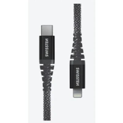 Abbildung von Swissten Extrem widerstandsfähiges USB C/Lightning Kabel Kevlar Faser verstärkt Lade und Datenkabel Unterstützt schnelles Laden bis zu 60W 1,5m Schwarz