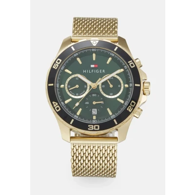 Abbildung von Tommy Hilfiger Chronograph goldcoloured/green, Herren, Größe: One Size, Gold coloured/green