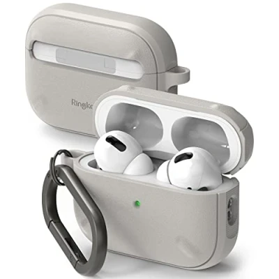 Abbildung von Ringke Onyx Case Kompatibel mit AirPods Pro 2 Hülle Stoßfeste Rutschfester Leicht 2. Generation Schutzhülle Karabiner Warm Gray