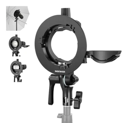 Abbildung von NEEWER CRB1 S Typ Halterung mit Bowens Mount und Schirmloch für Z2 Z1 Z760 NW760 NW700 TT560 Q3 Quadratkopf Rundkopf Blitz Speedlite Kompatibel Godox AD200Pro V1