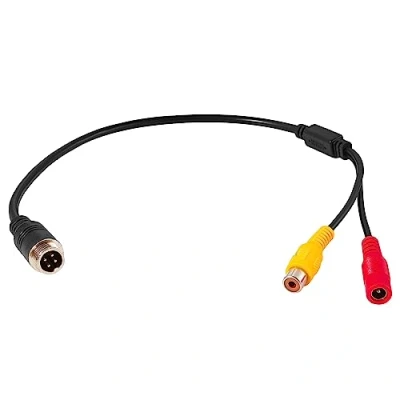 Abbildung von RED WOLF 4 Pin auf Cinch Adapterkabel Rückfahrkamera RCA Stecker mit DC Netzanschluss Polig Monitor Display DVD Player Kameraadapter