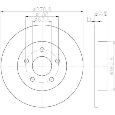 Abbildung von TEXTAR PRO 92239003 Bremsscheibe 271 11 05/05 108 voll beschichtet ohne Radbefestigungsbolzen, Radnabe FORD: FOCUS Mk3 Kasten / Kombi, 3