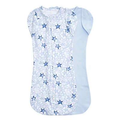 Abbildung von aden + anais essentials Easy Swaddle™ snug, Pucktuch aus 100% Baumwolle, Passt Sich dem Schlafstil des Babys an, Pucksack für Neugeborene, 0,5 TOG, 2er Pack, 0 3 Monate, Twinkling Stars Blue