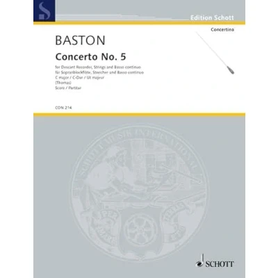 Abbildung von Concerto No. 5 C Dur: Sopran Blockflöte, Streicher und Basso continuo. Partitur. (Concertino)