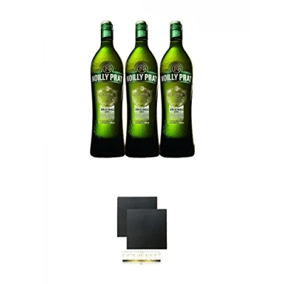 Abbildung von Noilly Prat Dry 3 x 0,75 Liter + Schiefer Glasuntersetzer eckig ca. 9,5 cm Ø 2 Stück