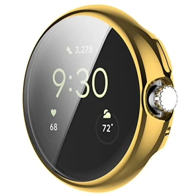 Abbildung von GIOPUEY Hülle mit kompatiblem Google Pixel Watch 1/2/3 41mm, Soft TPU, Shock Resistant, 41mm Cover Gold