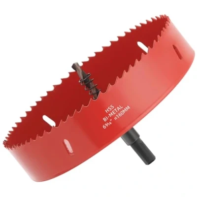 Abbildung von GARHWAL Bi Metall Lochsäge 160mm, Bohrkrone, Lochbohrer, mit Dreiecksschaft Adapter und Zentrierbohrer Präzises schnelles Schneiden von Holz, Kunststoff, Gipskarton, dünnen Metallplatten
