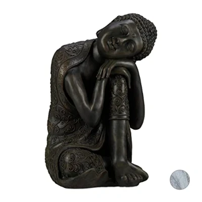 Abbildung von relaxdays Buddhafigur Buddha Figur geneigter Kopf 60 cm, Dunkelgrau