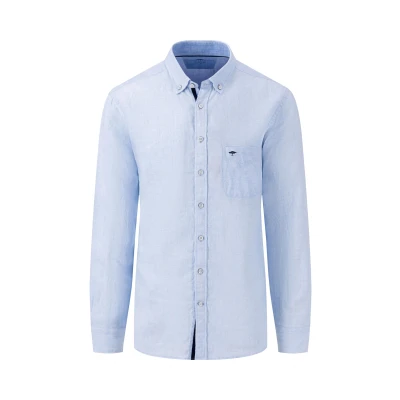 Abbildung von FYNCH HATTON Leinenhemd, langarm, mit Button Down Kragen und Knopfleiste