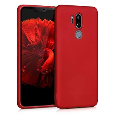 Abbildung von kwmobile Case kompatibel mit LG G7 ThinQ/Fit/One Hülle Schutzhülle aus Silikon metallisch schimmernd Handyhülle Metallic Dunkelrot