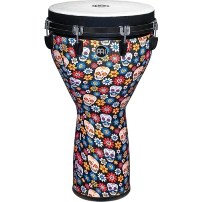 Abbildung von Meinl Percussion Jumbo Djembe Instrument Sehr große Handtrommel Mechanisches Stimmsystem Durchmesser 14 Zoll Kunststoff, Mehrfarbig (JD14DA)