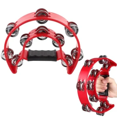 Abbildung von ROSENICE Jingles Tambourine mit zwei Reihen, Halbmond, Musik, Metall, Handambourine (rot)