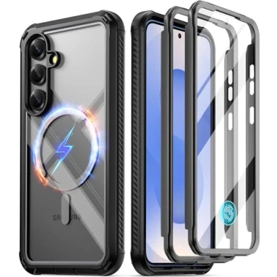 Abbildung von POETIC Guardian MagPro Hülle für Samsung Galaxy S25+ Plus 5G, [Falltest aus 6 m] Eingebauter Displayschutz [Funktioniert mit Fingerabdruck ID] Stoßfestes, Robustes Rundum Case, Schwarz/Klar