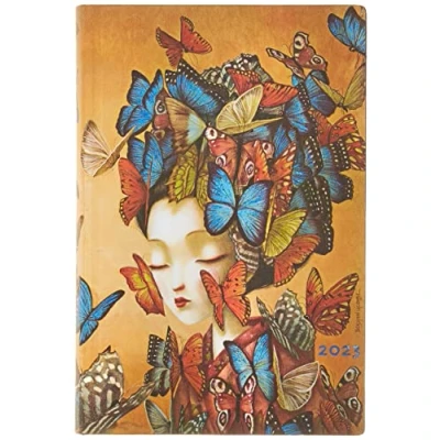 Abbildung von Paperblanks Flexis Terminkalender mit weichem Einband, 12 Monate, 2023, Madame Butterfly Horizontal Mini (95 x 140 mm)