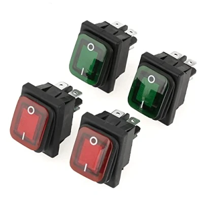 Abbildung von Oumefar 4 Stück/Set Schwarz Wasserdicht Pin 2 Position EIN AUS Rot Grün Lampe Wippschalter 220V Kontrollleuchte Staubdicht Snap