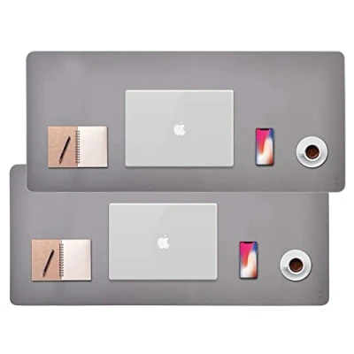 Abbildung von Rhombutech XXL Mauspad, Schreibtischunterlage, Notebookunterlage, Schreibtischschutz. Ideal im Büro oder für Zuhause (Set 2X [90 x 43cm], Grau)