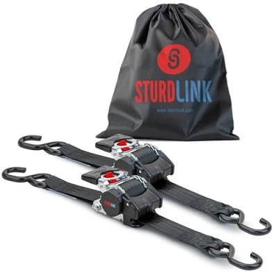 Abbildung von Automatik Spanngurt 3m 50mm mit S Haken 750kg/1500kg Set von 2 Spanngurte Selbstaufrollend Automatischer Spanngurtwickler/Spanngurtaufroller Zurrgurt für Pkw Anhänger Quad Motorrad EN12195