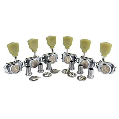 Abbildung von Guyker 6Pcs Guitar Locking String Tuning Pegs (3R + 3L) 1:15 Vintage Deluxe Style Tuners Key Machine Heads Set with Keystone Knob Replacement for Les Paul Electric or Acoustic Chrome