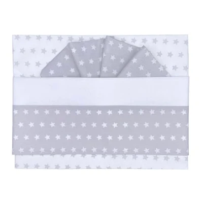 Abbildung von ANDY &amp; HELEN Set 3 teilig 2/113F1 grau Maxi Kinderbett. Spannbettlaken + Bezug Muster Sterne 230 g