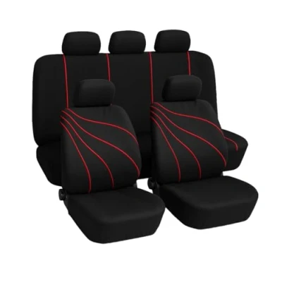 Abbildung von Universal Sitzbezüge aus Polyester, passend für alle Autos mit Standardsitzen, 2 Reißverschlüssen an den Rücklehnen, Modell G (rot)