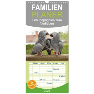 Abbildung von Familienplaner 2025 Graupapageien zum Verlieben mit 5 Spalten (Wandkalender, 21 cm x 45 cm), CALVENDO